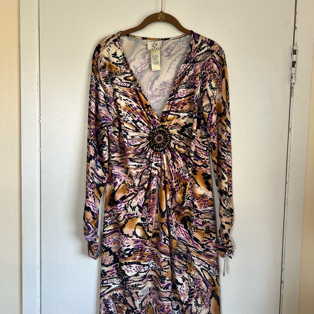 Ice Vintage Y2K Abstract Animal-like Print Long Sleeve Midi Dress Women’s Size L